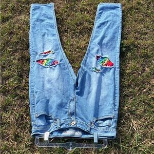 Jordache Light Blue Shotgun Jeans with Rainbow Patches